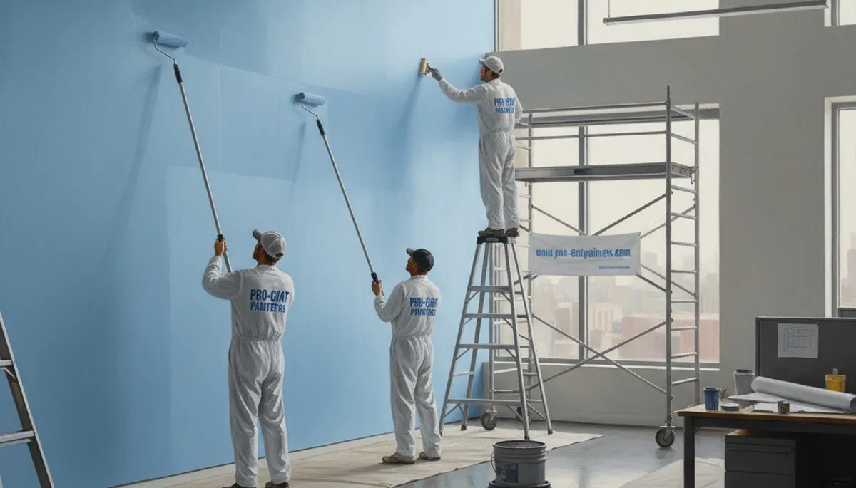 Commercial painters coating a Clearwater, FL business exterior for coastal weather protection