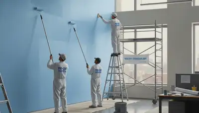 Commercial painters coating a Clearwater, FL business exterior for coastal weather protection