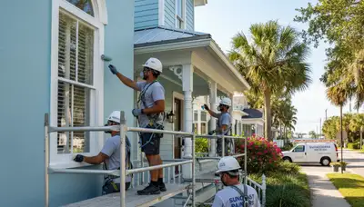Painter prepping a Clearwater, FL home exterior for professional painting services